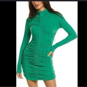 NWT Monrow Kelly Green Ruche Mini Dress Sizes XS & S
